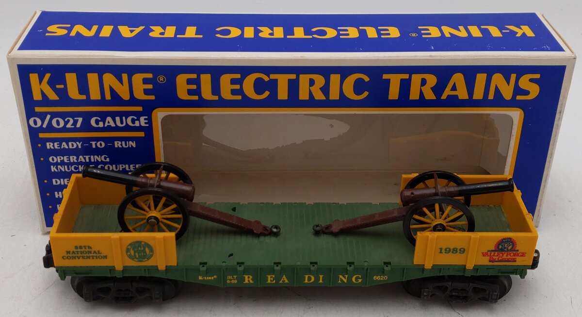 K-Line K6620 O Gauge Reading TCA-1989  Flatcar w/ Civil War Cannons VG/Box