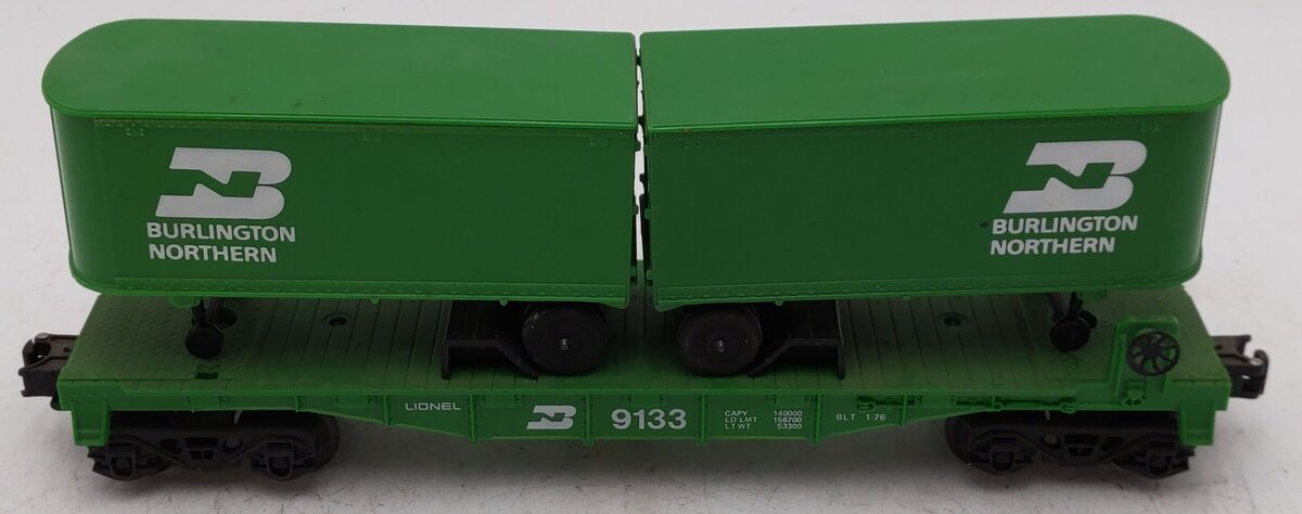 Lionel 6-9133 O Gauge Burlington Northern Flatcar #9133 with Trailers EX/Box