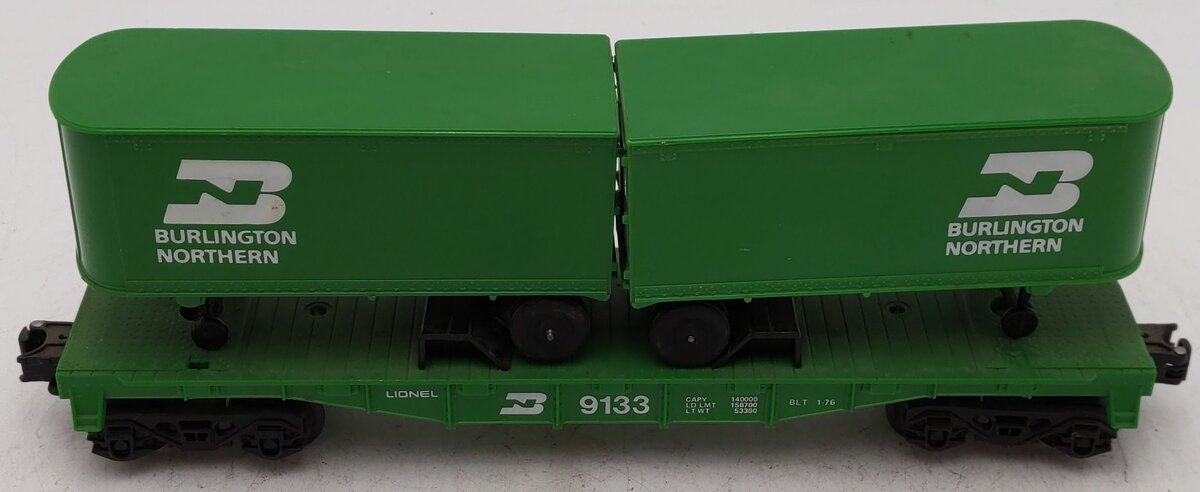 Lionel 6-9133 O Gauge Burlington Northern Flatcar #9133 with Trailers EX/Box