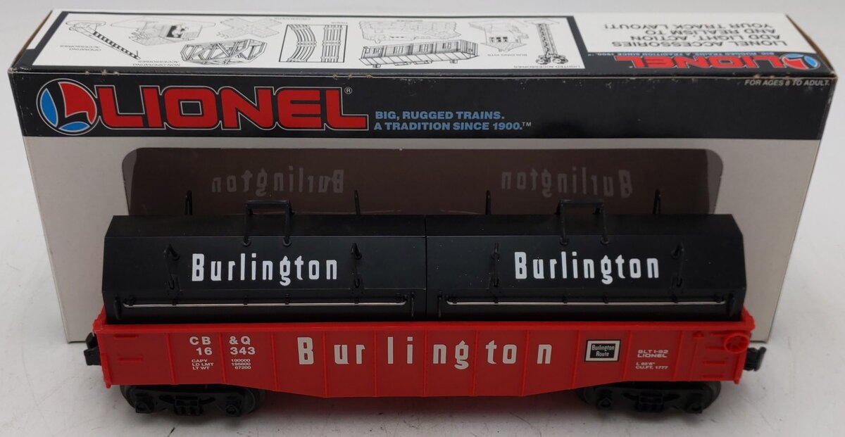 Lionel 6-16343 O Gauge Burlington Gondola w/Coil Covers VG/Box