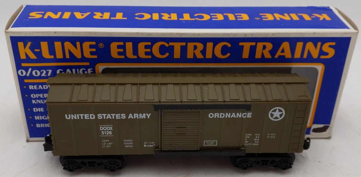 K-Line K5126 O Gauge Army Supply Boxcar #5126 EX/Box