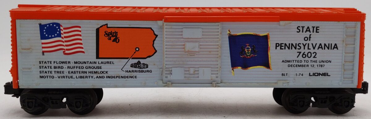 Lionel 6-7602 O Gauge Spirit of 76 State of Pennsylvania Boxcar #7602 VG/Box