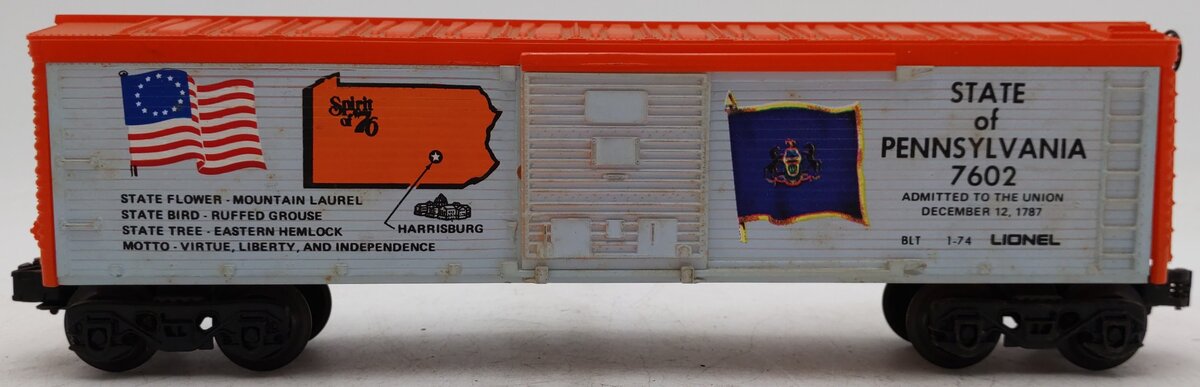 Lionel 6-7602 O Gauge Spirit of 76 State of Pennsylvania Boxcar #7602 VG/Box