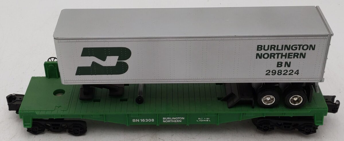 Lionel 6-16308 O Gauge Burlington Northern Flatcar w/Trailer #298224/Box