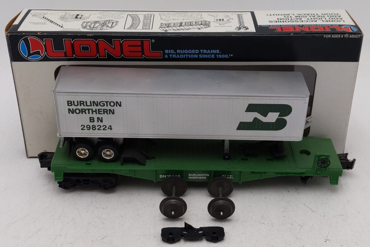 Lionel 6-16308 O Gauge Burlington Northern Flatcar w/Trailer #298224/Box