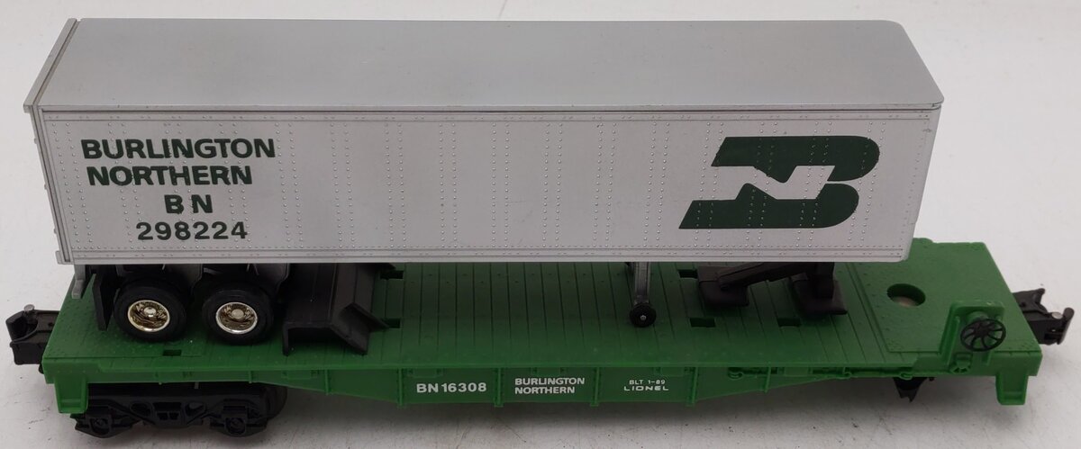 Lionel 6-16308 O Gauge Burlington Northern Flatcar w/Trailer #298224/Box