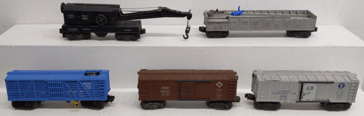 Lionel O Gauge Assorted Freight Cars; 3386, 356225, 3454, 81000, 6460, [5] VG