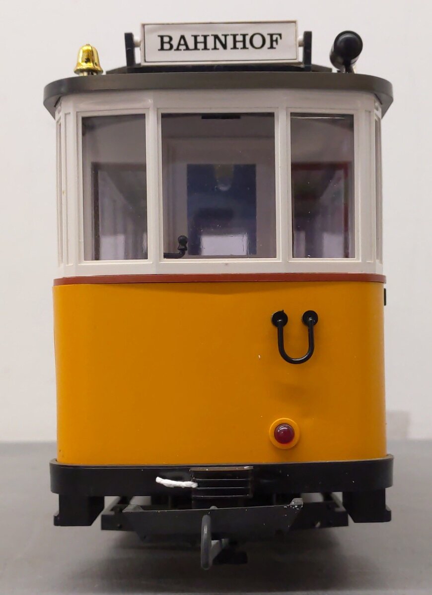 LGB 3500 G Scale Yellow Non-Powered 'Martini' Streetcar/Trolley (Plastic Wheels) VG/Box