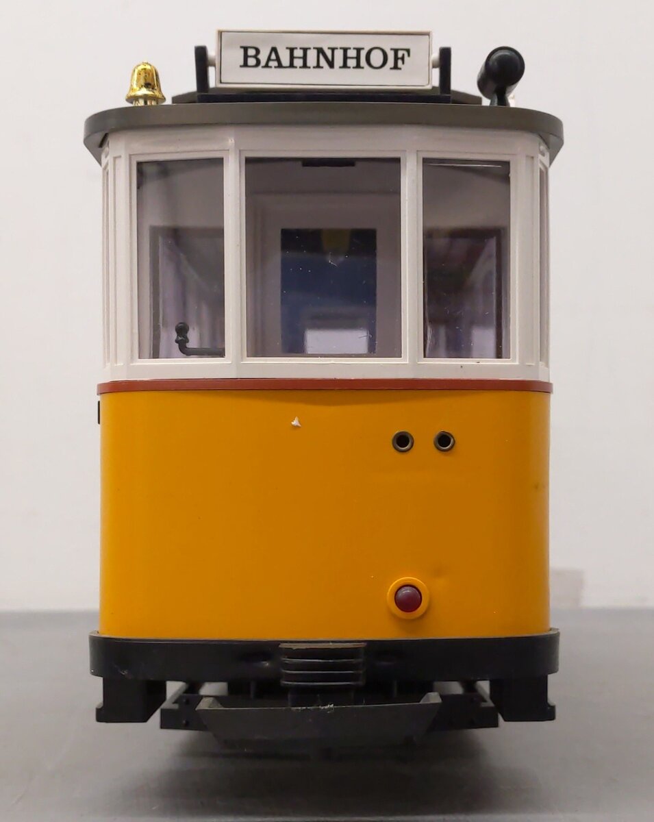 LGB 3500 G Scale Yellow Non-Powered 'Martini' Streetcar/Trolley (Plastic Wheels) VG/Box