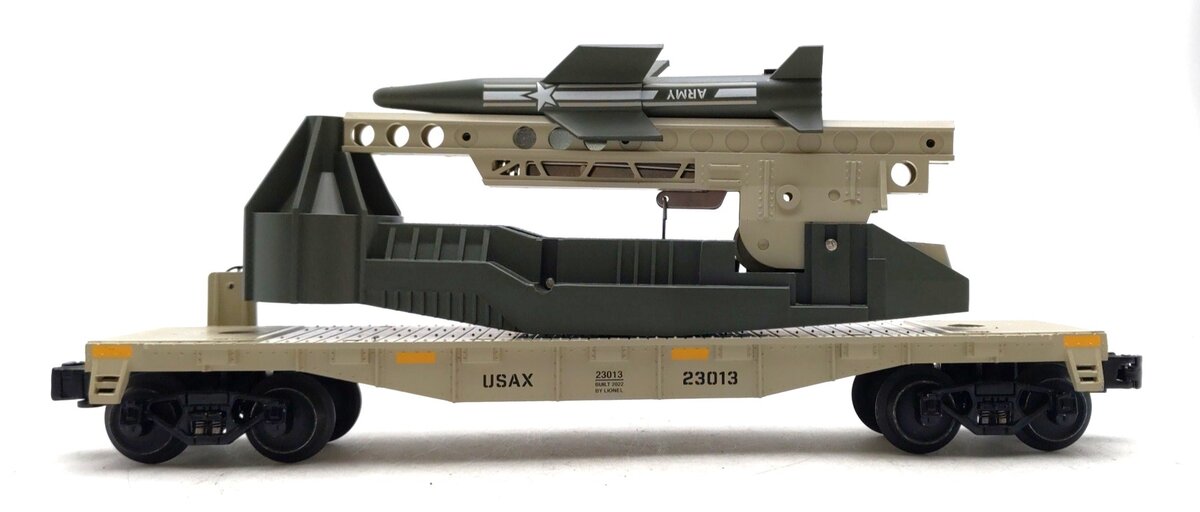 Lionel 6-23013 O Gauge US Army USAX Operating Missile Launching Flat Car LN