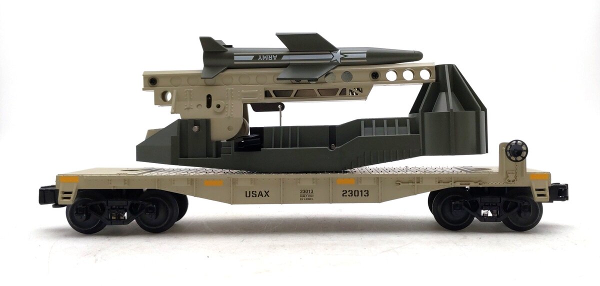 Lionel 6-23013 O Gauge US Army USAX Operating Missile Launching Flat Car LN