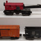 Lionel O Gauge Assorted Freight Cars; 348425, 22000, 6560, [3] VG
