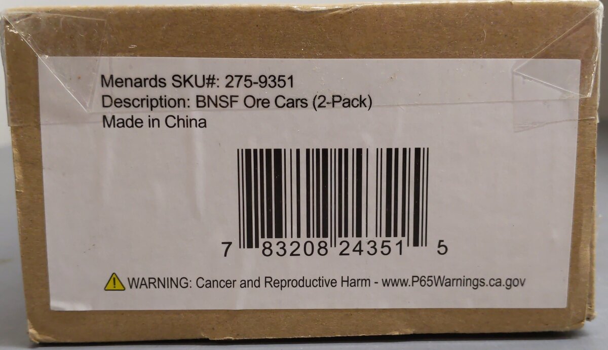Menards 275-9351 O Gauge BNSF Ore Cars (2 Pack) #4223 and #4224 LN/Box
