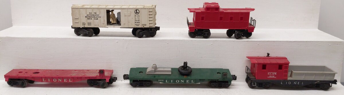 Lionel Vintage O Gauge Freight Cars #6511-2,3509,6119,3472 [5] VG