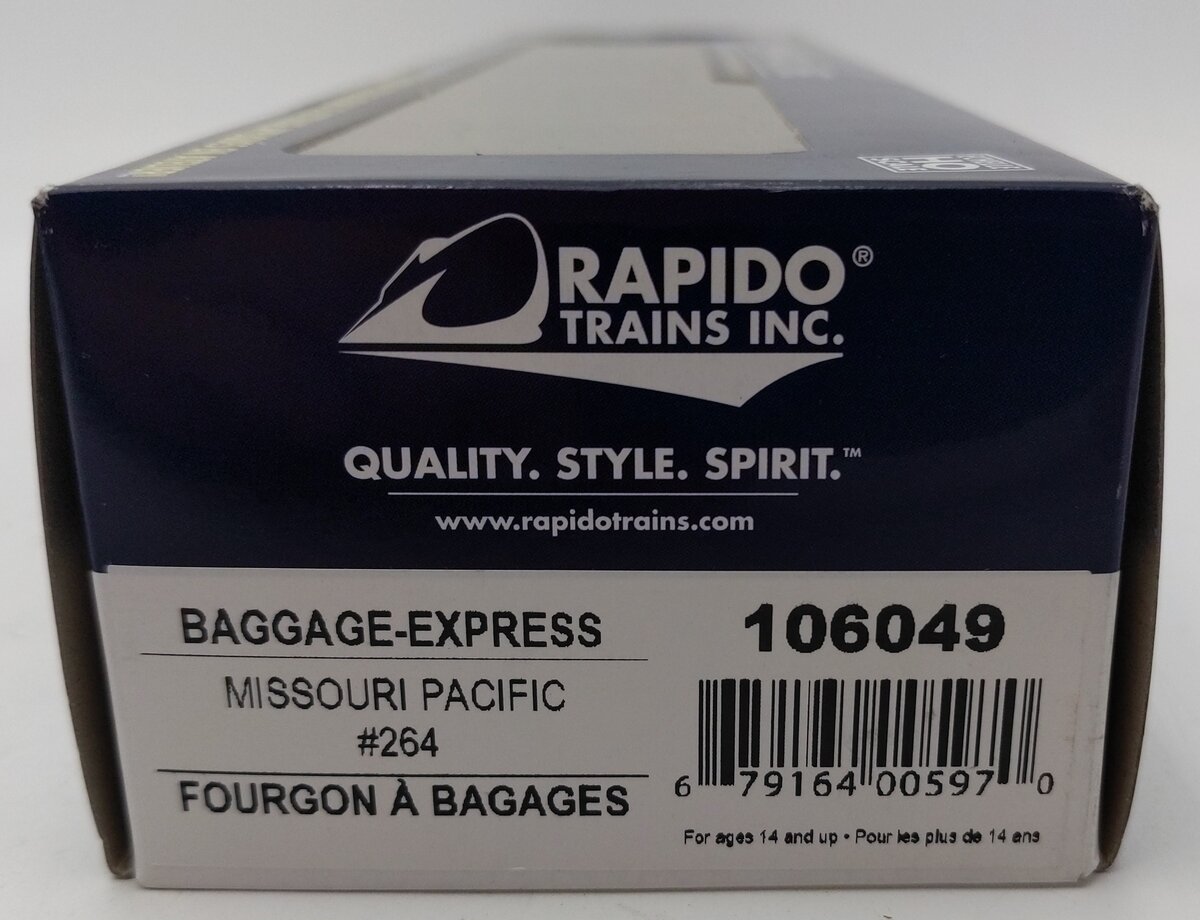 Rapido Trains 106049 HO Missouri Pacific 73' 6" Smooth Side Baggage-Express #264 EX/Box