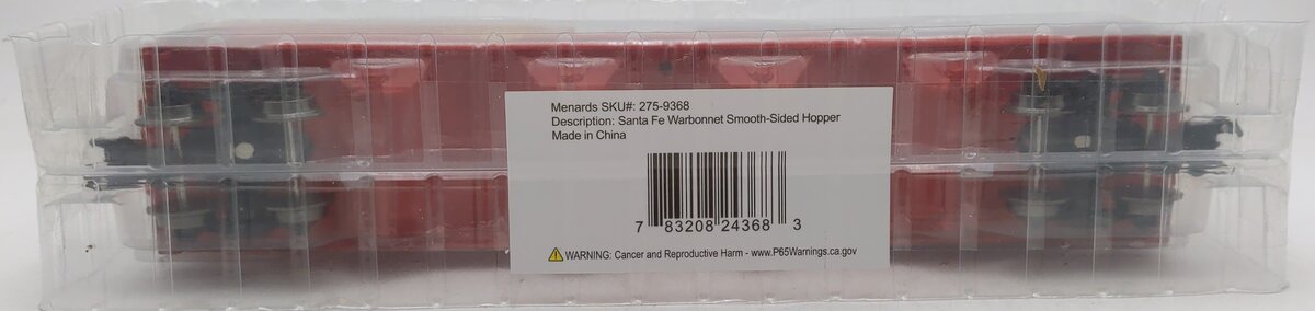 Menards 275-9368 O Gauge Santa Fe Warbonnet Smooth-Sided Hopper #2840 NEW