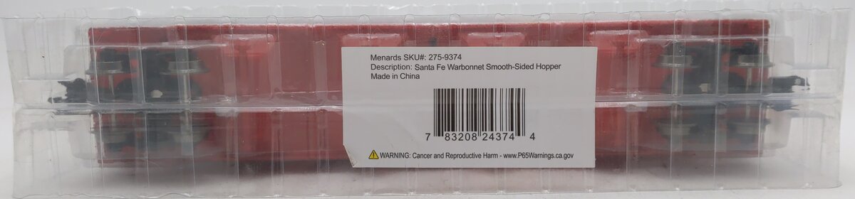 Menards 275-9374 O Gauge Santa Fe Warbonnet Smooth-Sided Hopper #6217 NEW