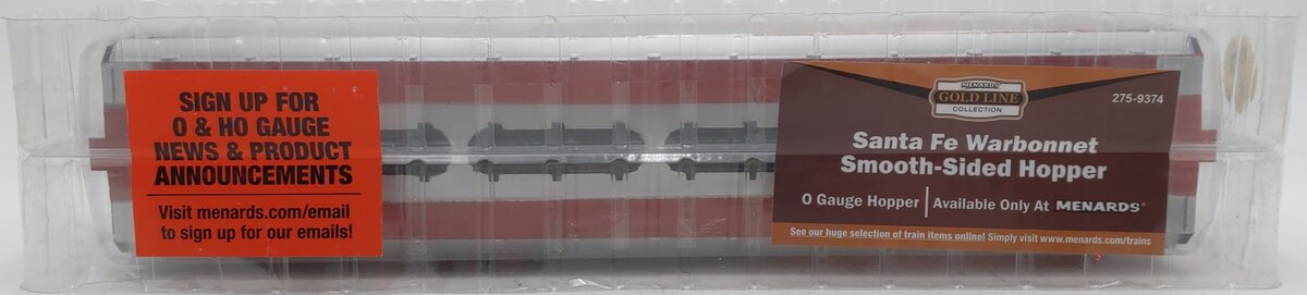 Menards 275-9374 O Gauge Santa Fe Warbonnet Smooth-Sided Hopper #6217 NEW