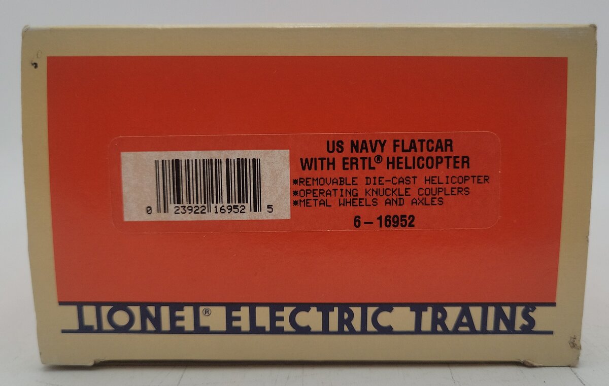 Lionel 6-16952 O Gauge US Navy Flatcar with Ertl Helicopter #16952 LN/Box