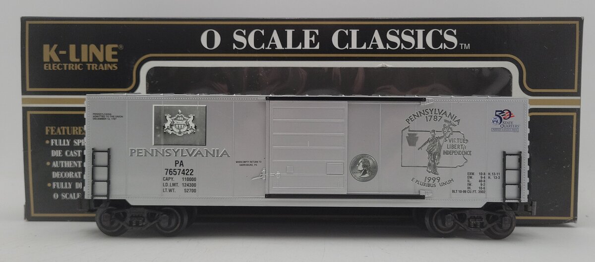 K-Line K765-7422 O Gauge Pennsylvania Quarter Boxcar #7657422 EX/Box