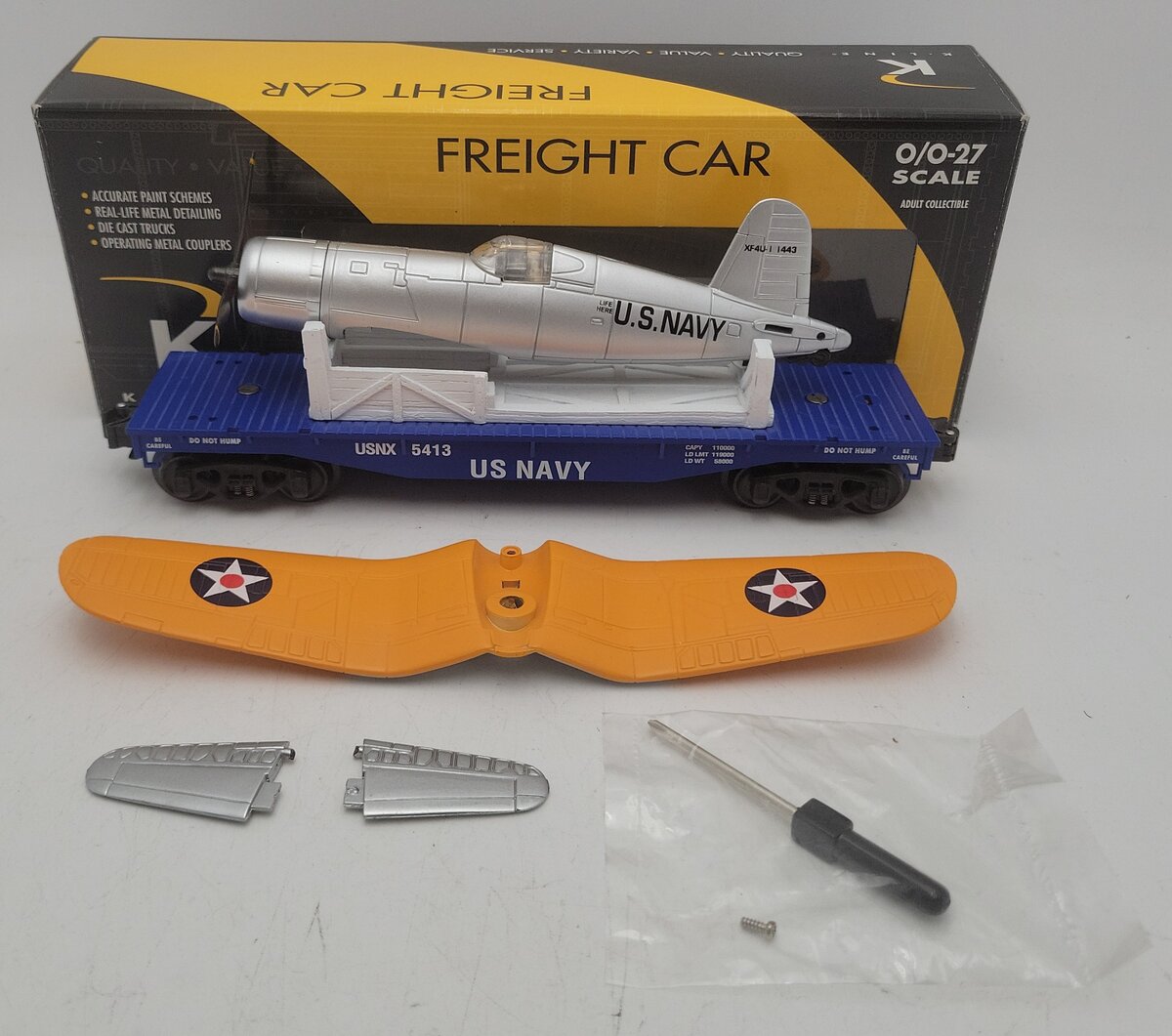 K-Line K661-8017 O Gauge U.S. Navy Flatcar w/ Scout 4 Fighter Plane #5413 EX/Box