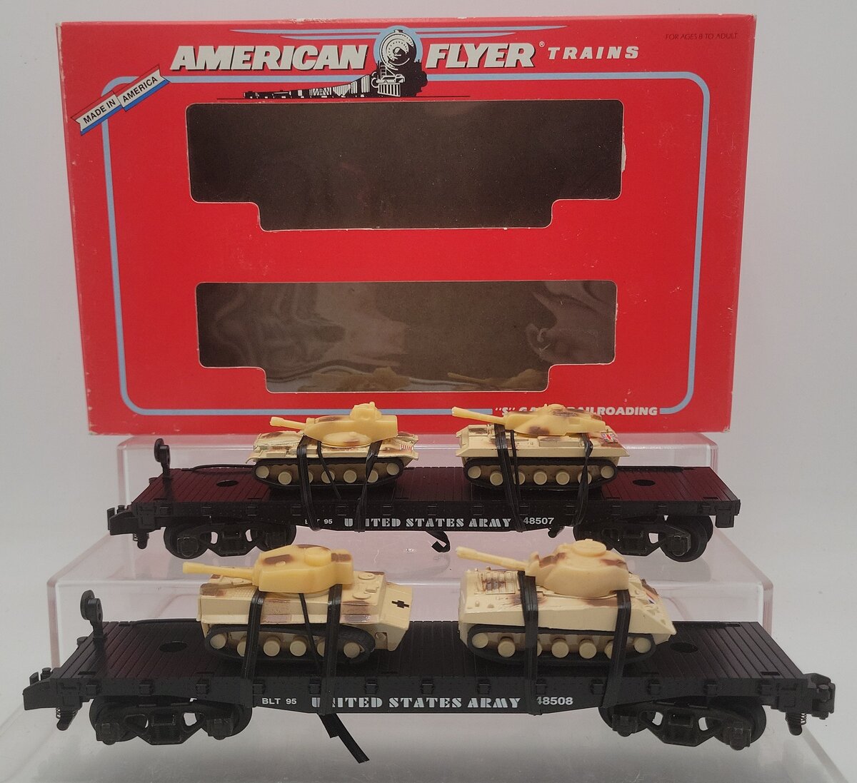 American Flyer 6-48507 S US Army Flatcars with Tanks (Set of 2) LN/Box