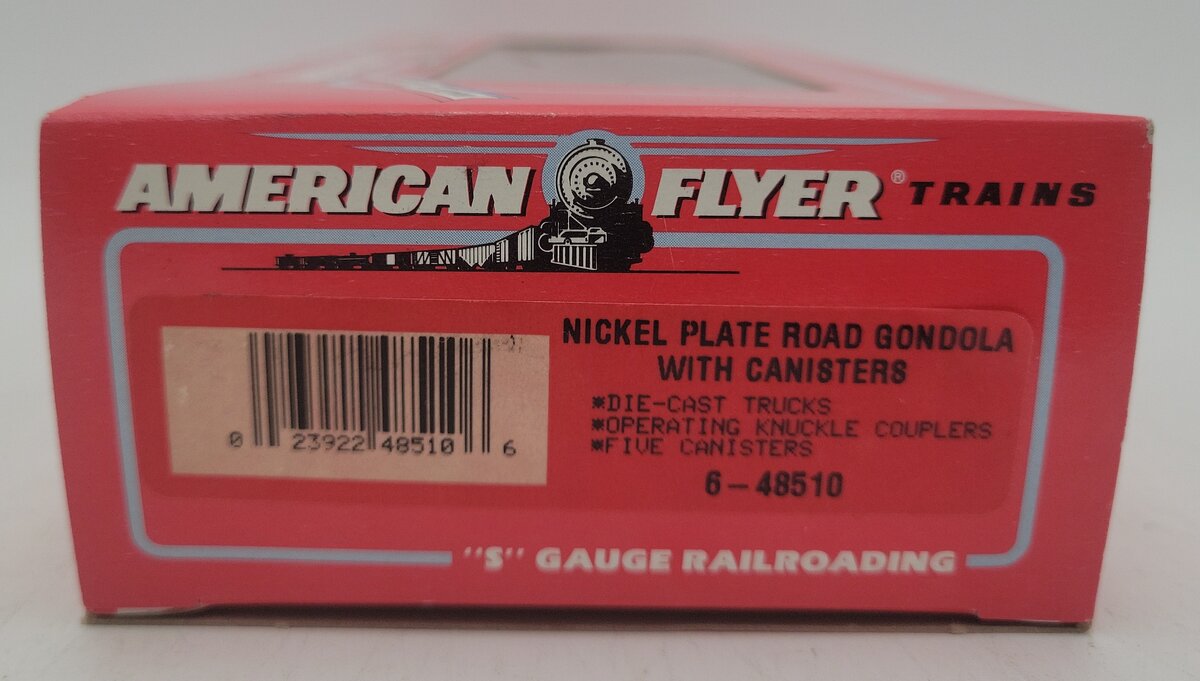 American Flyer 6-48510 S Scale Nickel Plate Road Gondola with Canisters #48510 LN/Box