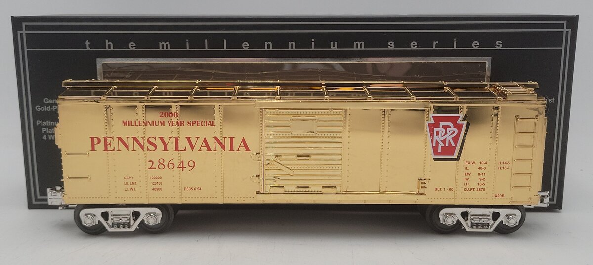 MTH 30-7446 O Gauge Gold Plated Pennsylvania Boxcar #28649 EX/Box