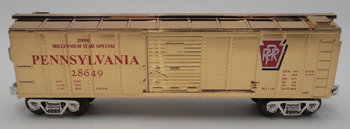 MTH 30-7446 O Gauge Gold Plated Pennsylvania Boxcar #28649 EX/Box