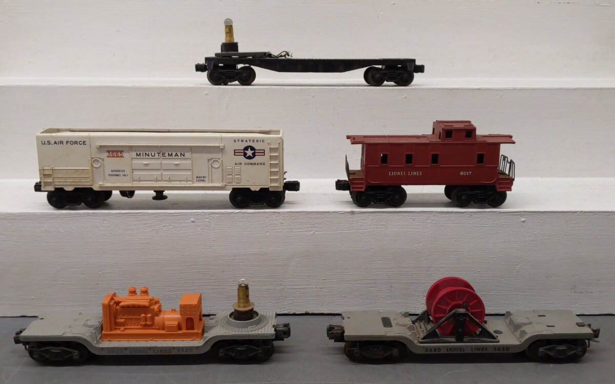 Lionel Vintage O Freight Cars: 3520, 3650, 3665, 6017 [5] VG