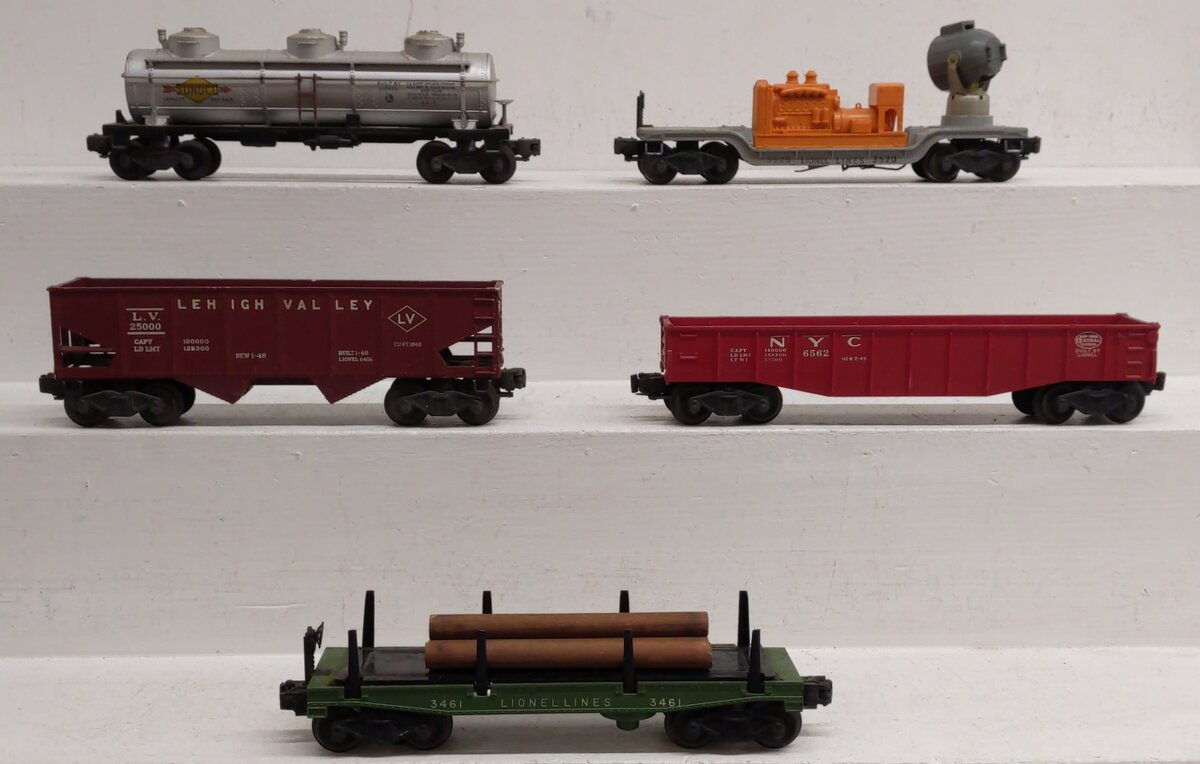 Lionel Vintage O Freight Cars: 6465, 6415, 3520, 3461X-25, 6562-25 [5] EX/Box