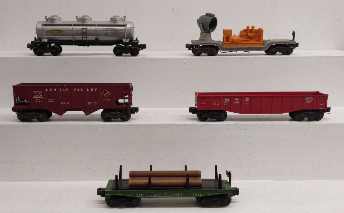 Lionel Vintage O Freight Cars: 6465, 6415, 3520, 3461X-25, 6562-25 [5] EX/Box