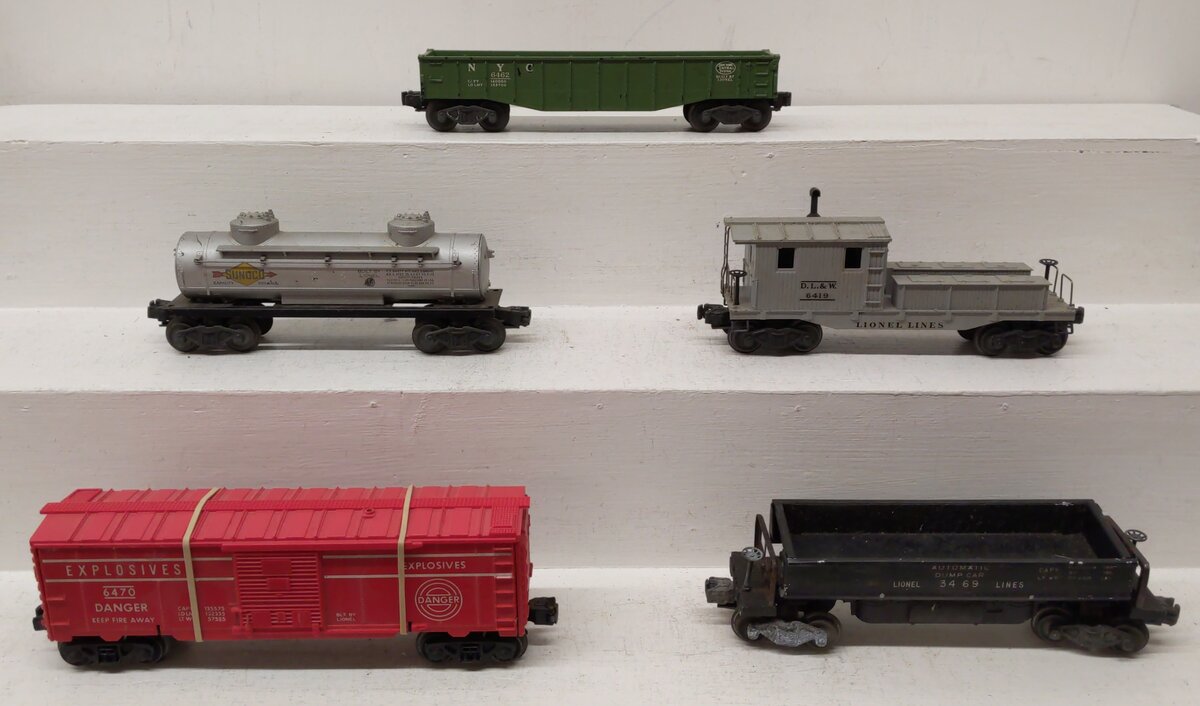 Lionel O Vintage Freight Cars: 3469X, 6470, 6465, 6462-25, 6419 [5] VG/Box