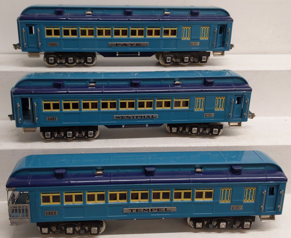 Lionel 6-13408 Standard Gauge Blue Comet Tinplate Passenger 3-Car Set VG/Box