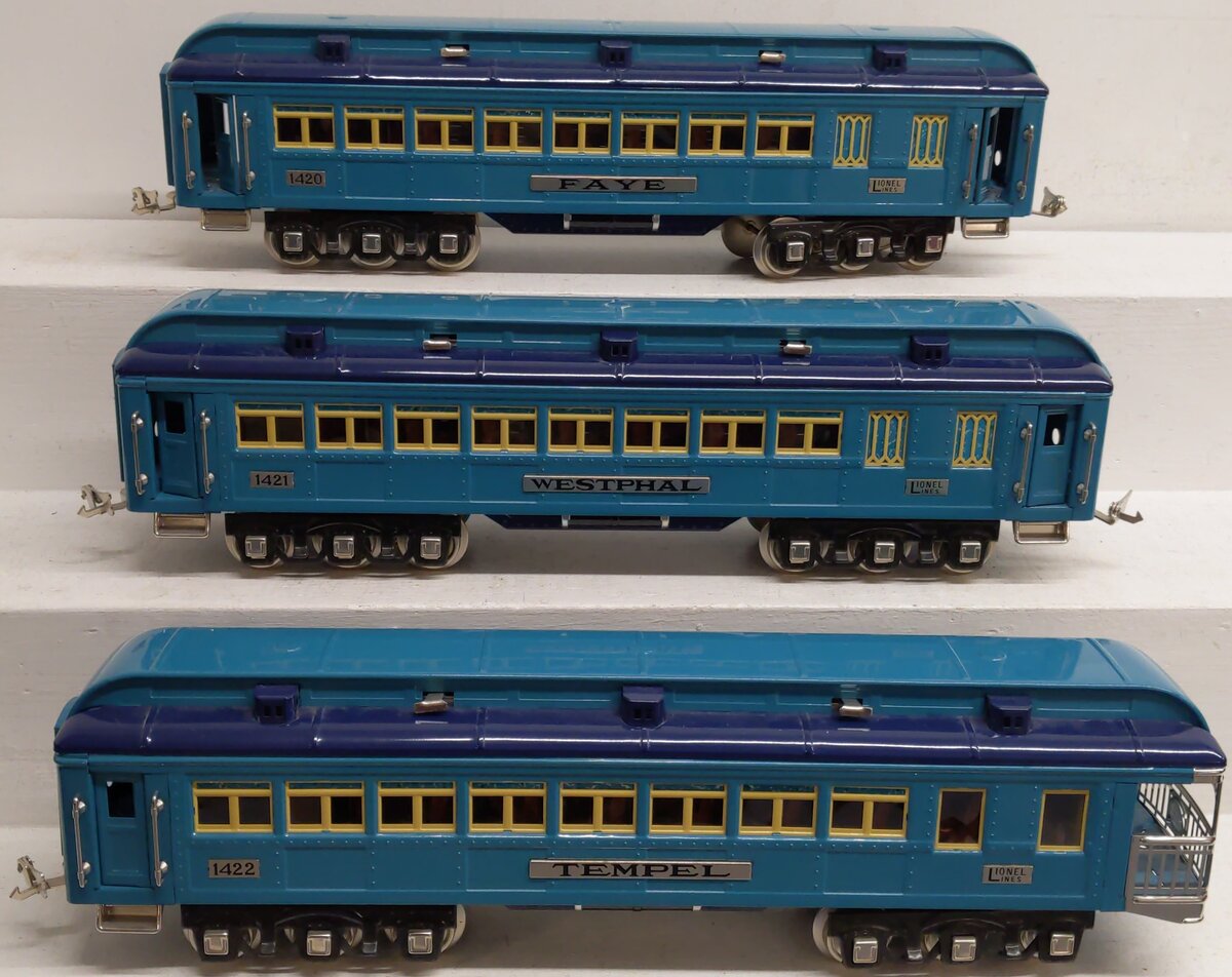 Lionel 6-13408 Standard Gauge Blue Comet Tinplate Passenger 3-Car Set VG/Box
