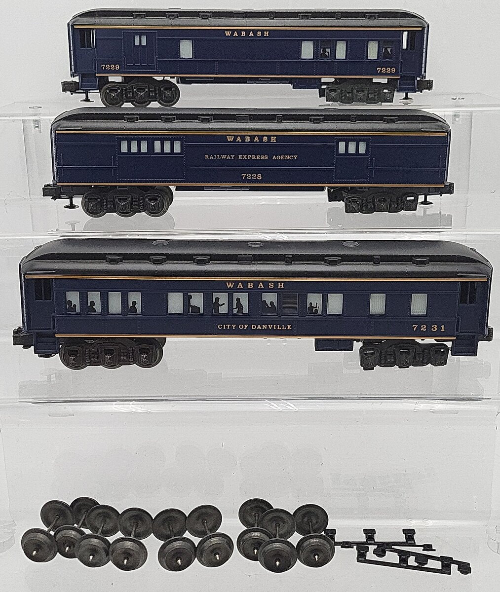 Lionel O Gauge REA Wabash Assorted Passenger Cars: 7228, 7231, 7229 [3] EX