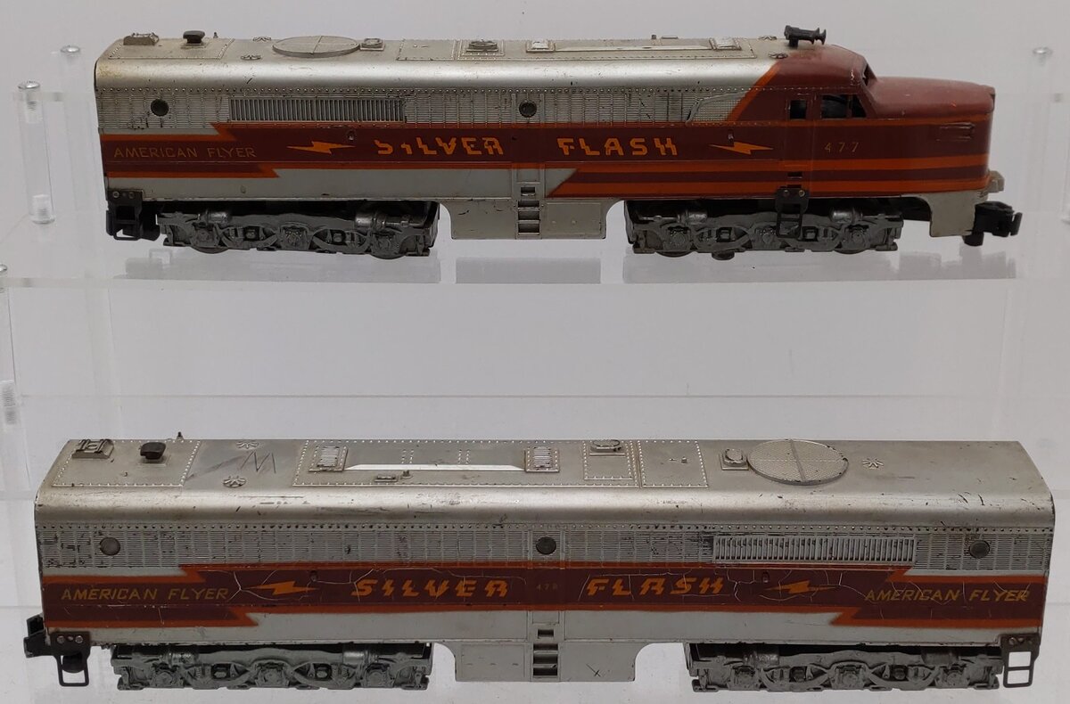 American Flyer 477 & 478 Vintage S Silver Flash PAB Diesel Locomotive Set