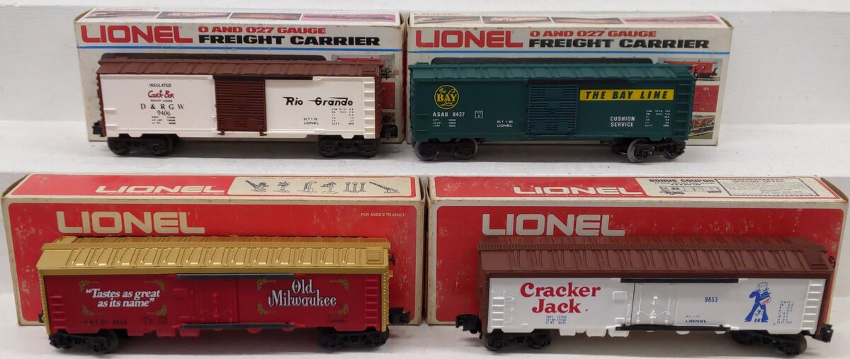 Lionel O Gauge Assorted Freight Cars 6-9856, 6-9853, 6-9427, 6-9406 [4] VG/Box
