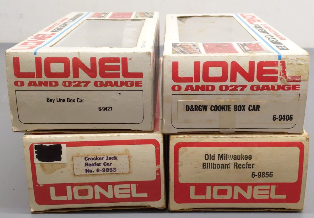 Lionel O Gauge Assorted Freight Cars 6-9856, 6-9853, 6-9427, 6-9406 [4] VG/Box