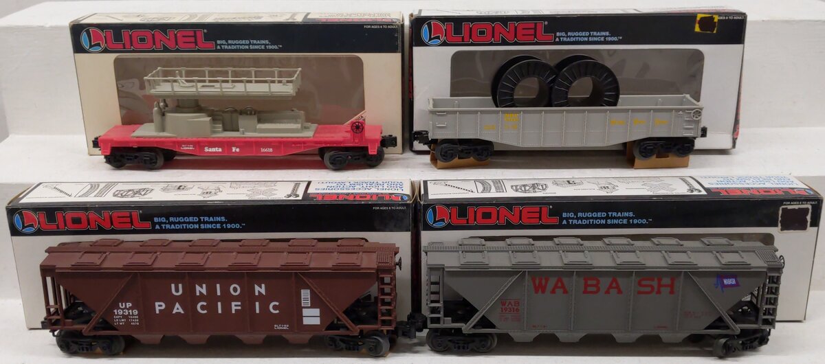 Lionel O Gauge Assorted Freight Cars 6-16328, 6-16618, 6-19316, 6-19319 [4] EX/Box
