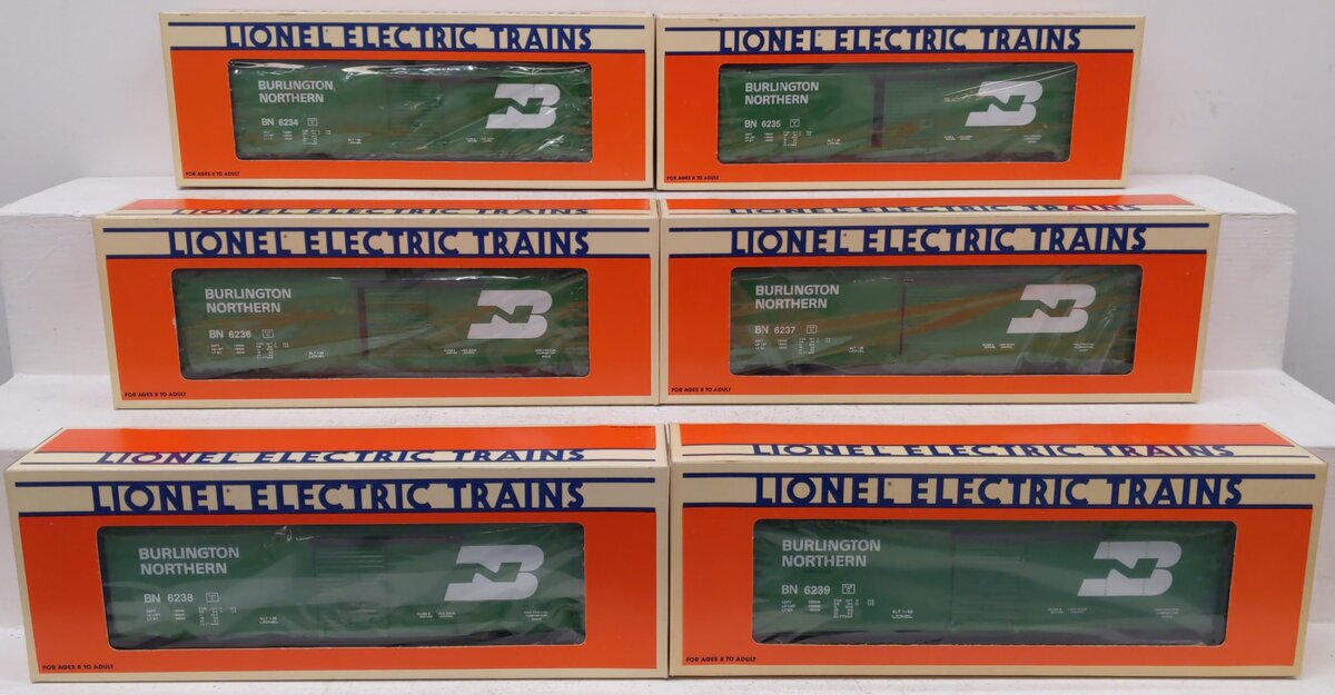 Lionel 6-1552 O Gauge Burlington Northern Boxcars (Set of 6) NIB
