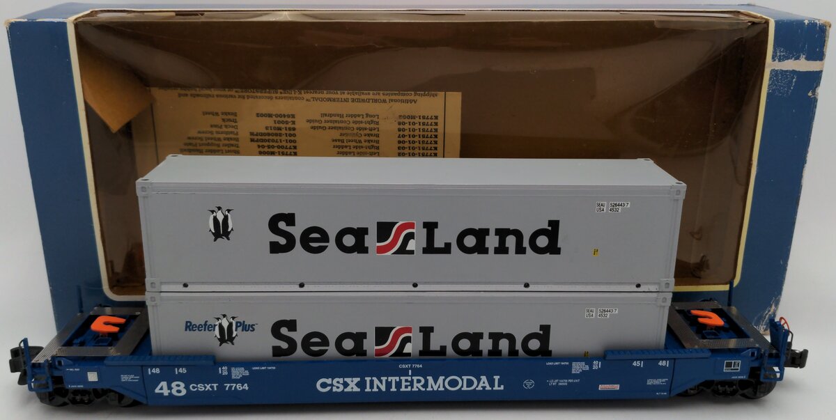 K-Line K7751 O CSX Well Flatcar w/Intermodal Containers #7764 VG/Box