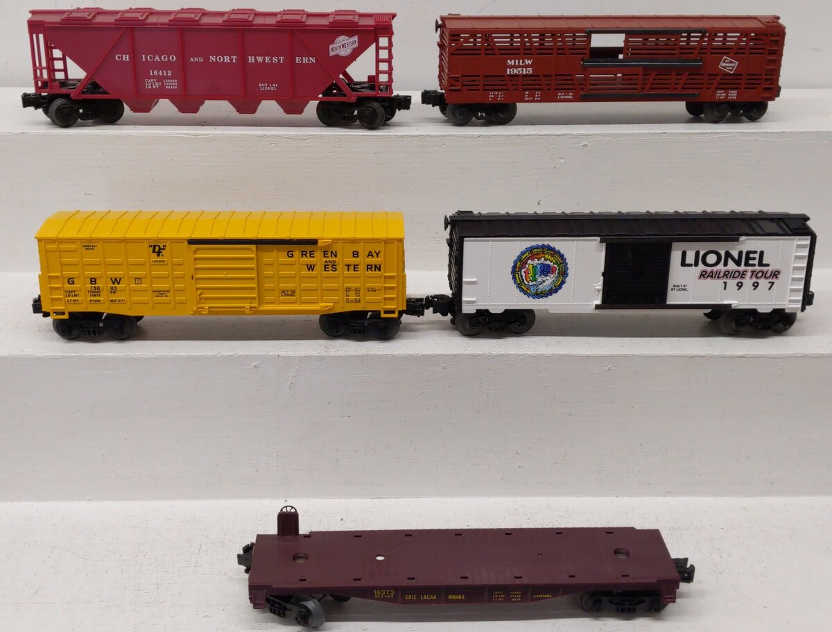 Lionel O Assorted Freight Cars 6-16412, 6-15003, 6-19515, 6-29225, 6-16373 [5] VG/Box