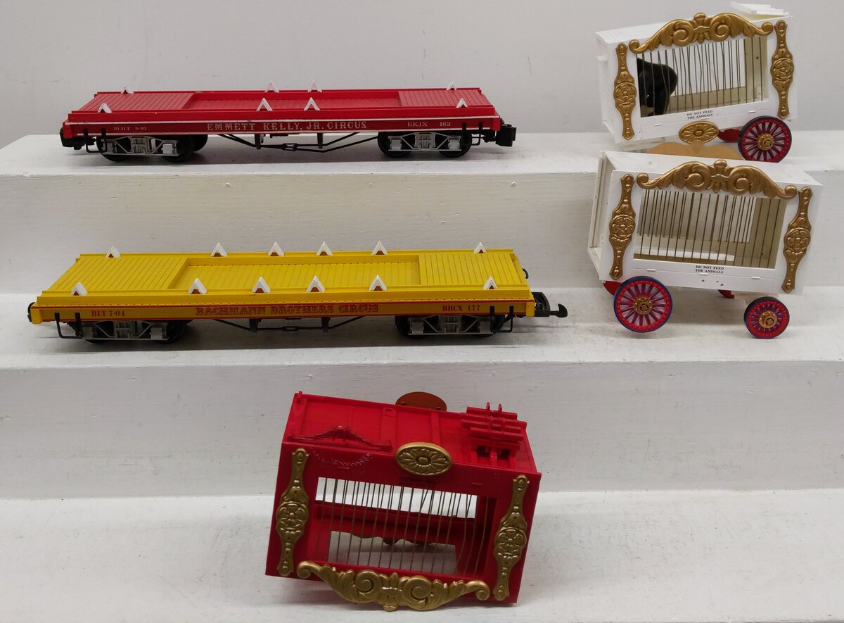 Bachmann G Flatcars with 3 Wagons & Circus Animals #162 #177 VG