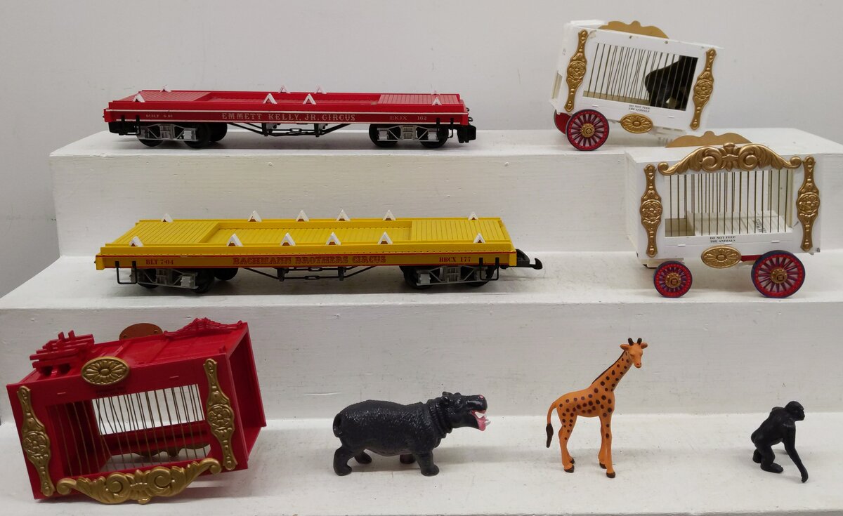 Bachmann G Flatcars with 3 Wagons & Circus Animals #162 #177 VG