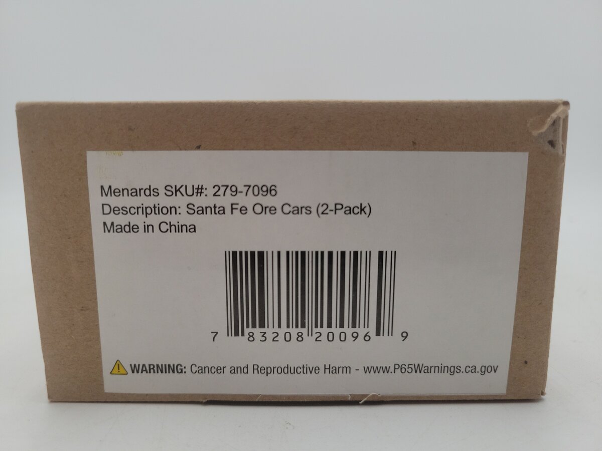 Menards 279-7096 O Gauge CUSTOM Santa Fe Ore Cars (Pack of 2) EX/Box