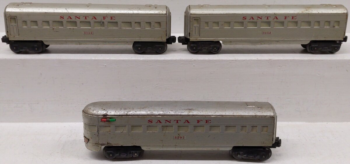 Marx 3152S Vintage O Santa Fe Tinplate Pullman Set #3197, #3152, #3152