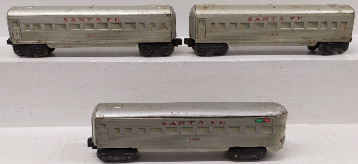 Marx 3152S Vintage O Santa Fe Tinplate Pullman Set #3197, #3152, #3152