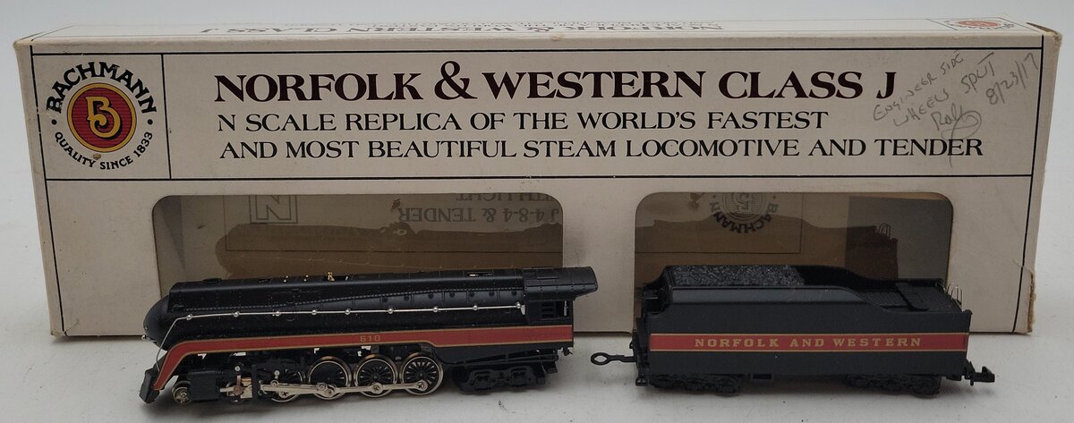 Bachmann 51-0658-A4 N Norfolk & Western J Steam Locomotive & Tender #610 VG/Box