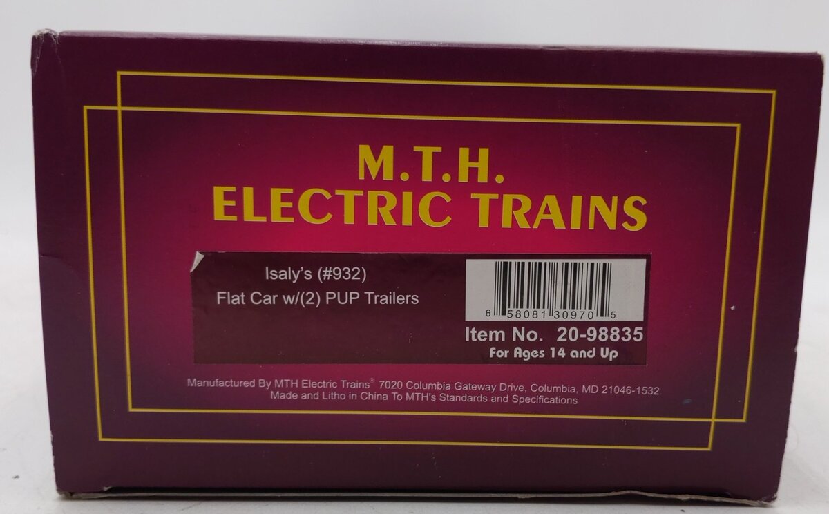 MTH 20-98835 O Gauge Flat Car w/2 Pup Trailers #932 EX/Box